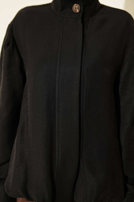 Veste Bomber en Modal à Boutons Cachés Noir