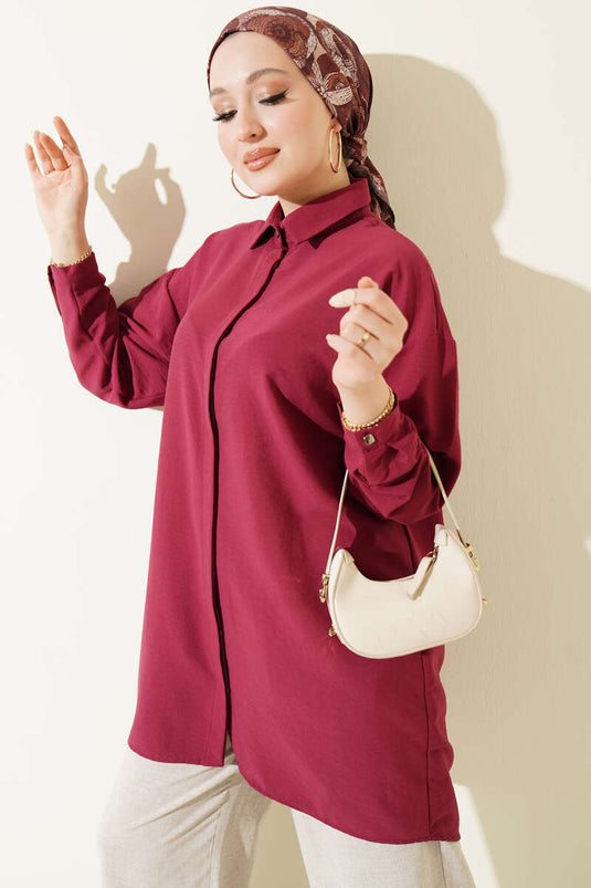Chemise en modal bordeaux à boutons cachés