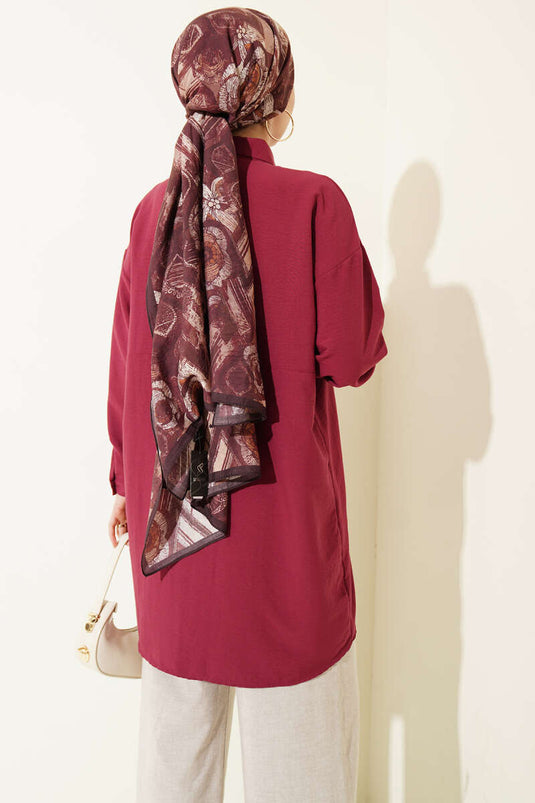 Chemise en modal bordeaux à boutons cachés