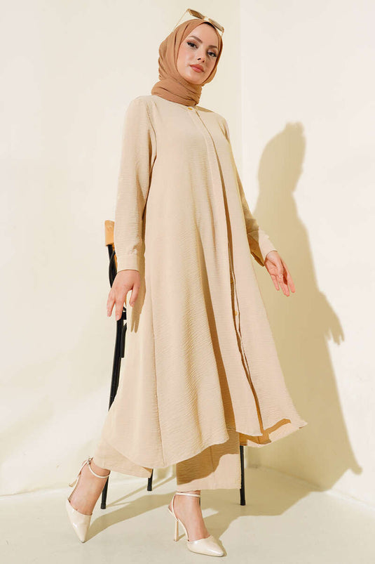 Costume Double Décontracté avec Boutons Cachés Beige