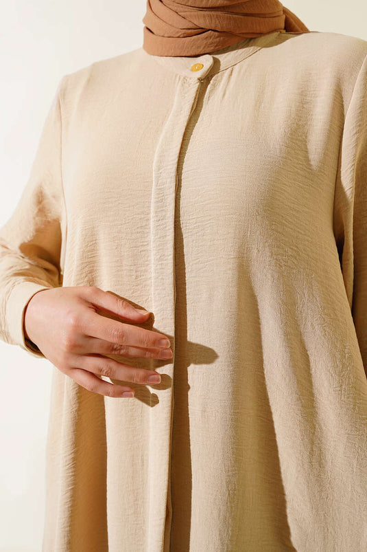 Costume Double Décontracté avec Boutons Cachés Beige