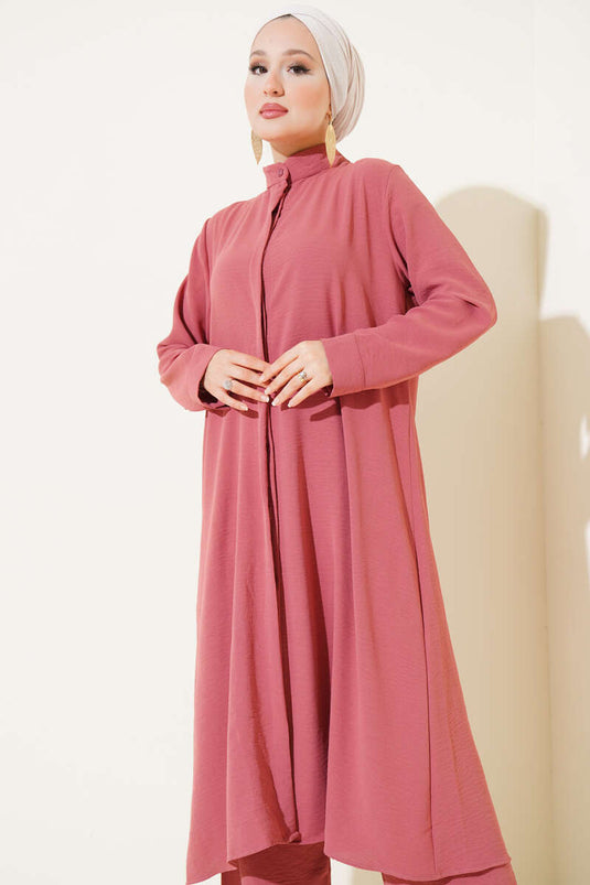 Hidden Buttoned Casual Two Piece Suit Dusty Rose