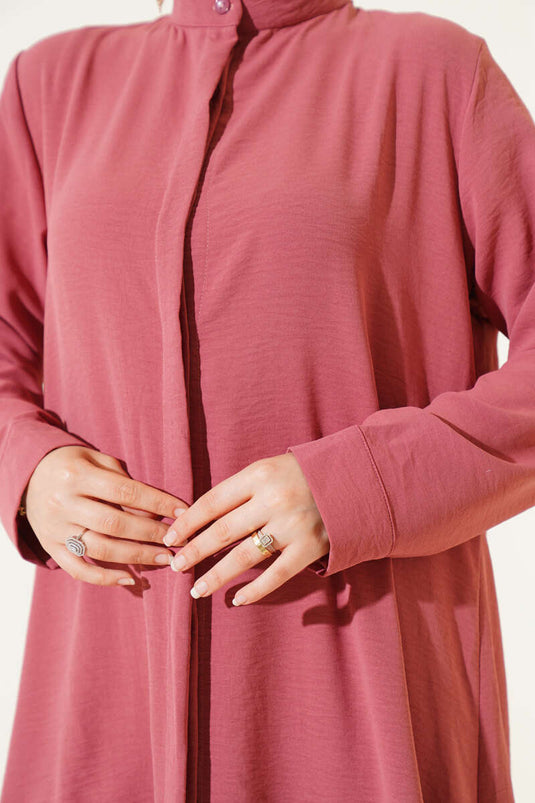 Hidden Buttoned Casual Two Piece Suit Dusty Rose