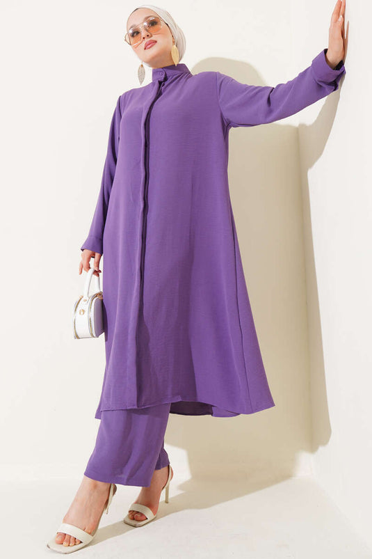 Costume deux pièces décontracté à boutons cachés lilas