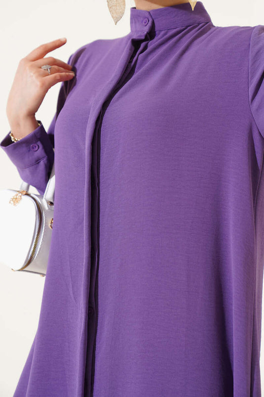 Costume deux pièces décontracté à boutons cachés lilas