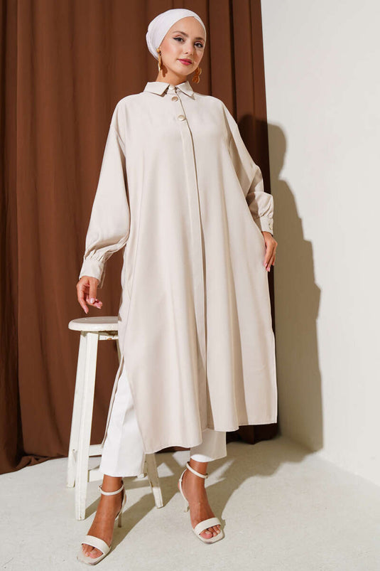 Hidden Button Tencel Tunic Stone