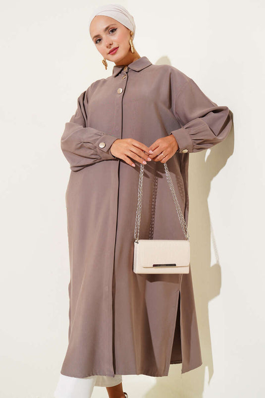 Tencel Tunic with Hidden Buttons, Mink