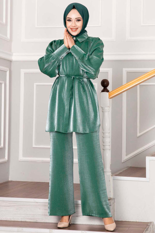 Hidden Buttoned Hijab Set Green