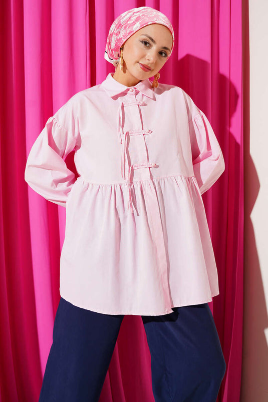Pink Shirt with Concealed Button and Ball Buttons