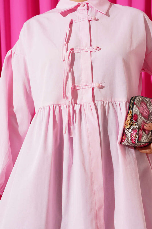 Pink Shirt with Concealed Button and Ball Buttons