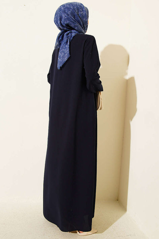 Navy Blue Drop-Stone Ferace with Hidden Zipper