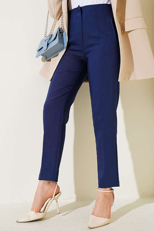 Pantalon slim à fermeture éclair cachée bleu marine