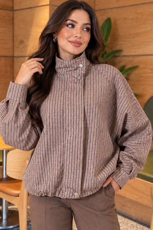 Chaqueta Oversize Beige Con Cremallera