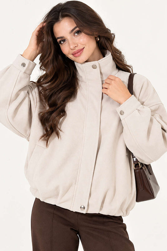 Gizli Fermuarlı Oversize Kaşe Ceket Taş