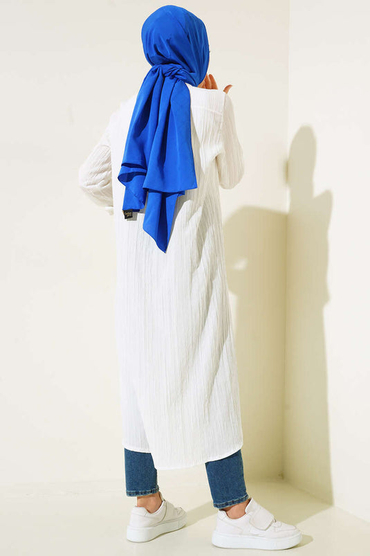 Gizli Pat Uzun Gömlek Beyaz