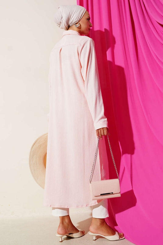 Chemise longue à patte de boutonnage cachée, couleur poudre