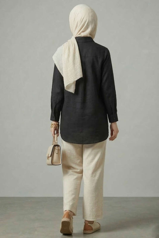 Chemise en tissu modal à boutons cachés noir