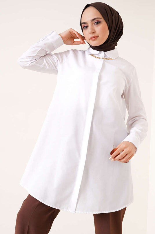 Chemise Longue Hidden Fly Blanc