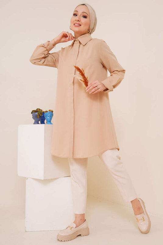 Chemise Longue Hidden Fly Camel