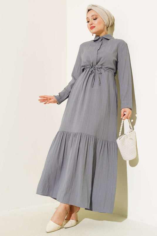 Verborgen jurk met halve knopen, grijs