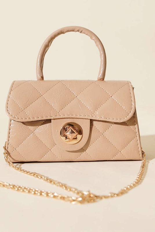 Borsa a catena mini lucida beige