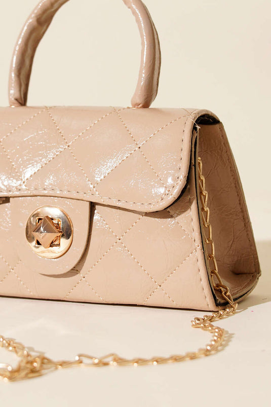 Borsa a catena mini lucida beige