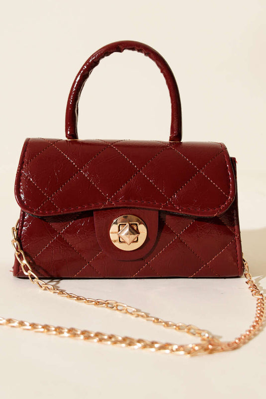 Borsa a catena mini lucida bordeaux