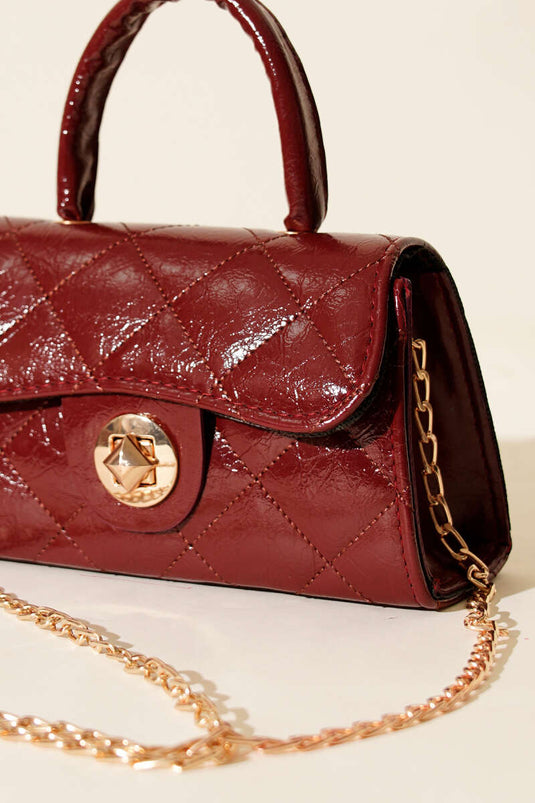 Borsa a catena mini lucida bordeaux