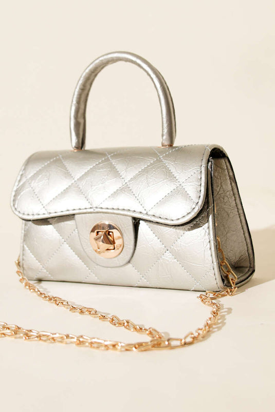 Glanzend mini-tasje met ketting, zilverkleurig