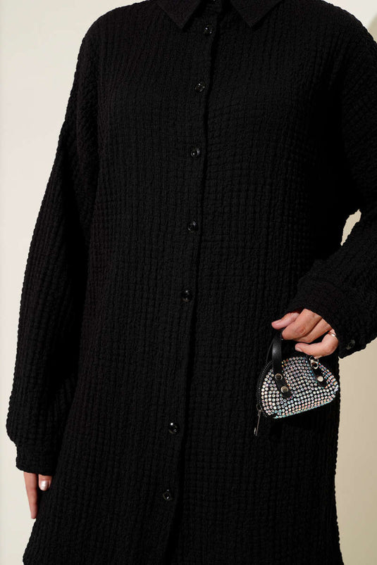 Gofre Desenli İkili Takım Siyah