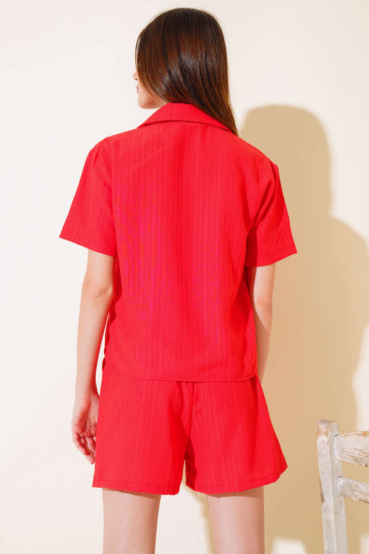 Ensemble short en seersucker rouge