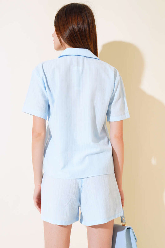 Ensemble short en seersucker bleu