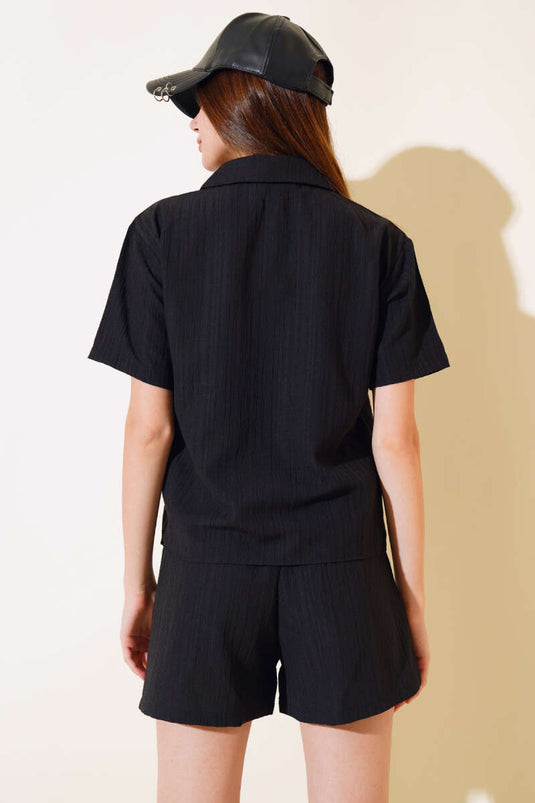 Ensemble short en seersucker noir