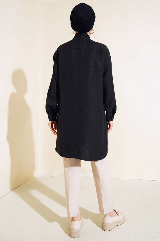 Casual Shirt with Double Chest Pockets in Black