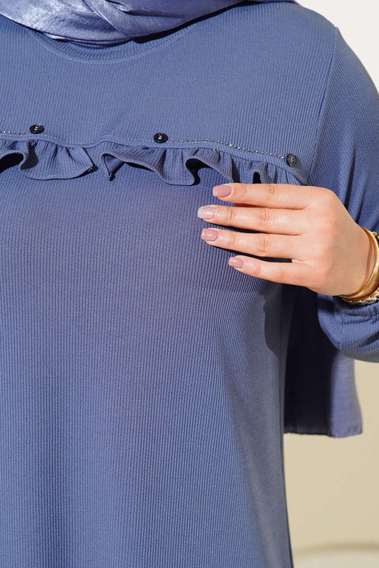 Plus Size Tuniek met Ruchedetail op de Borst Blauw