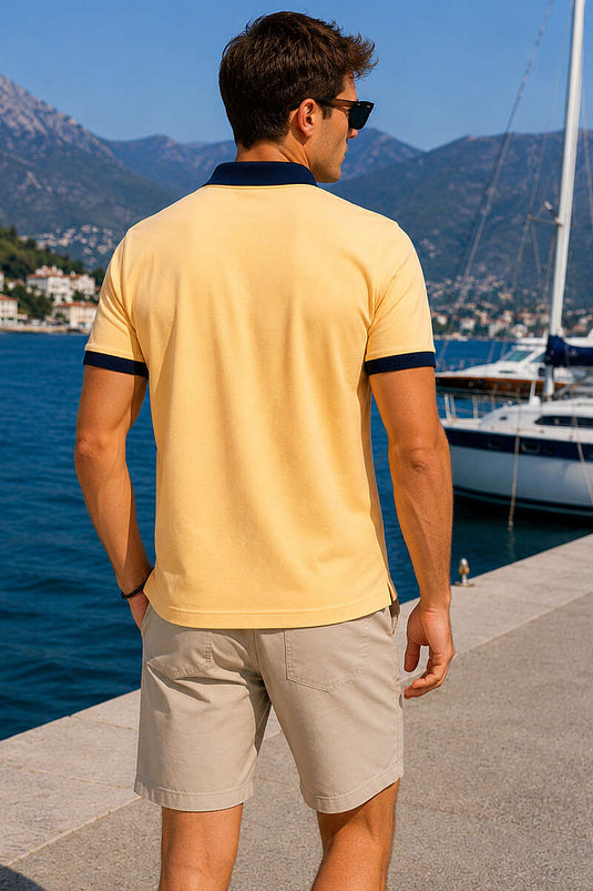 Göğüs Armalı Polo Yaka Erkek T-shirt Sarı