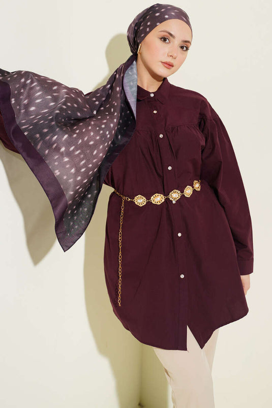 Burgundy Shirt with Chest Ruching and Waist Tunnel