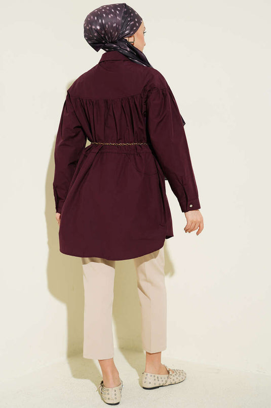 Burgundy Shirt with Chest Ruching and Waist Tunnel