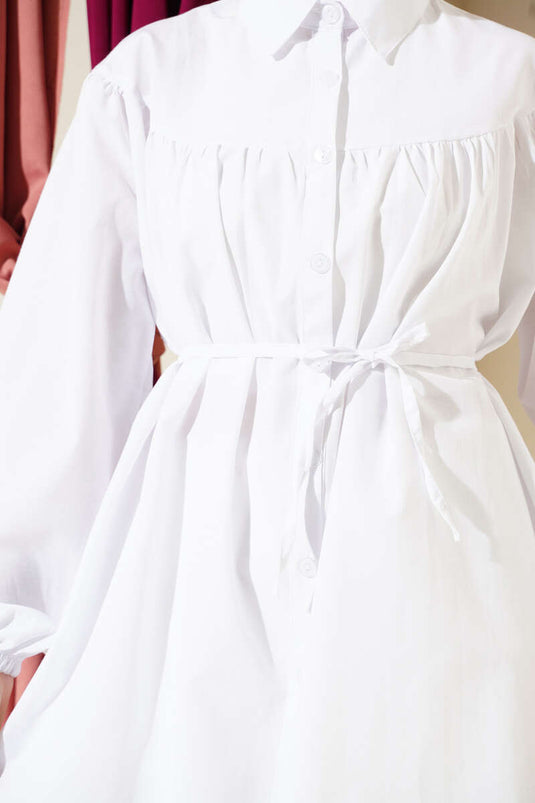 Chest Pleated Shirt White