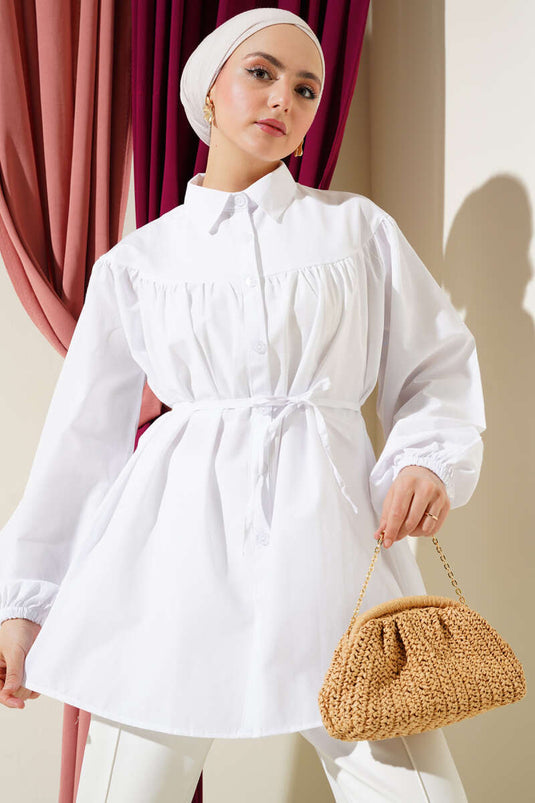 Chest Pleated Shirt White