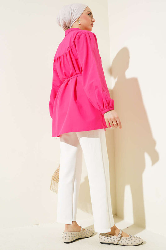 Chest Pleated Shirt Fuchsia