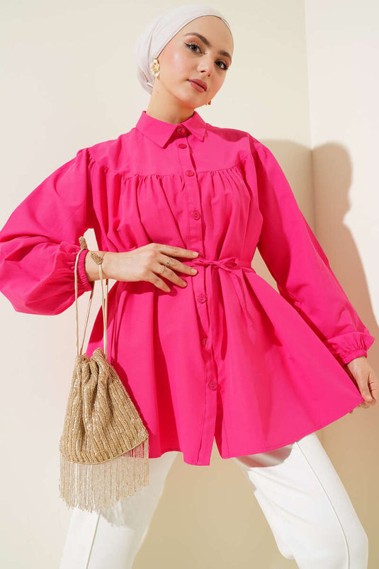Chest Pleated Shirt Fuchsia