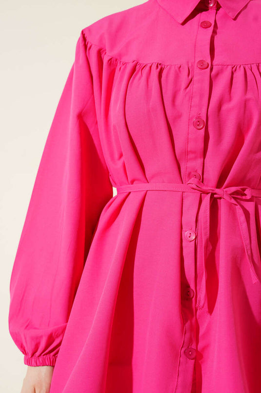 Chest Pleated Shirt Fuchsia