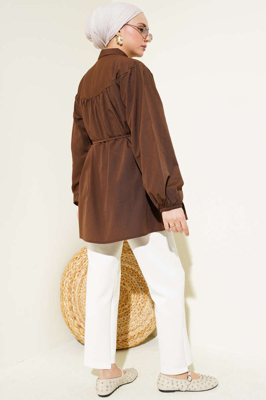 Chest Pleated Shirt Brown
