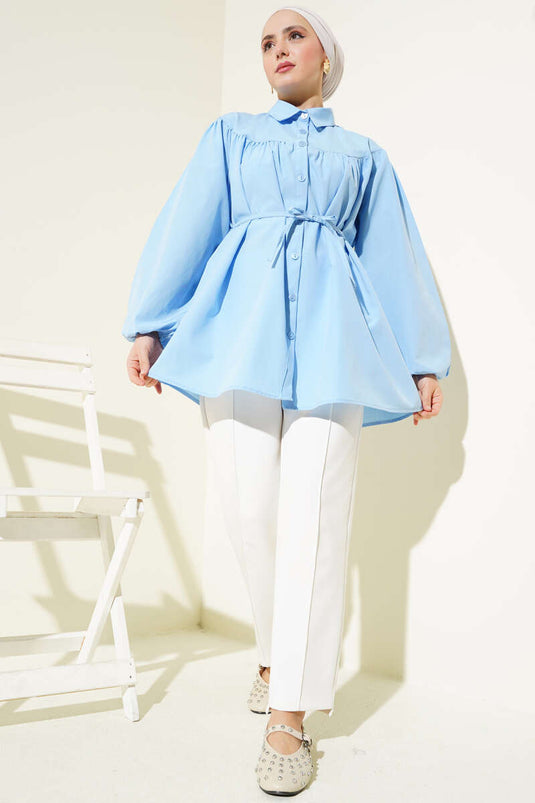 Chemise plissée poitrine bleue