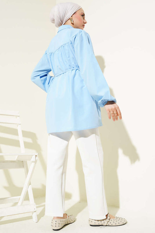 Chemise plissée poitrine bleue