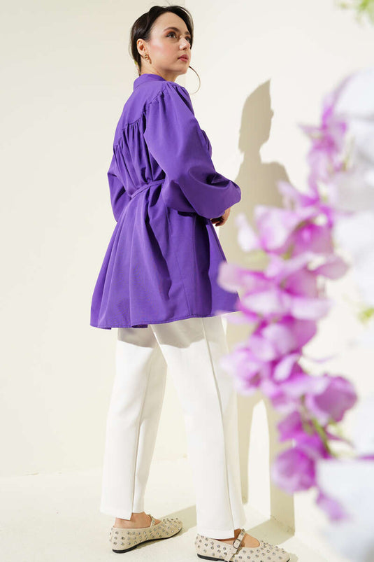 Chest Pleated Shirt Purple