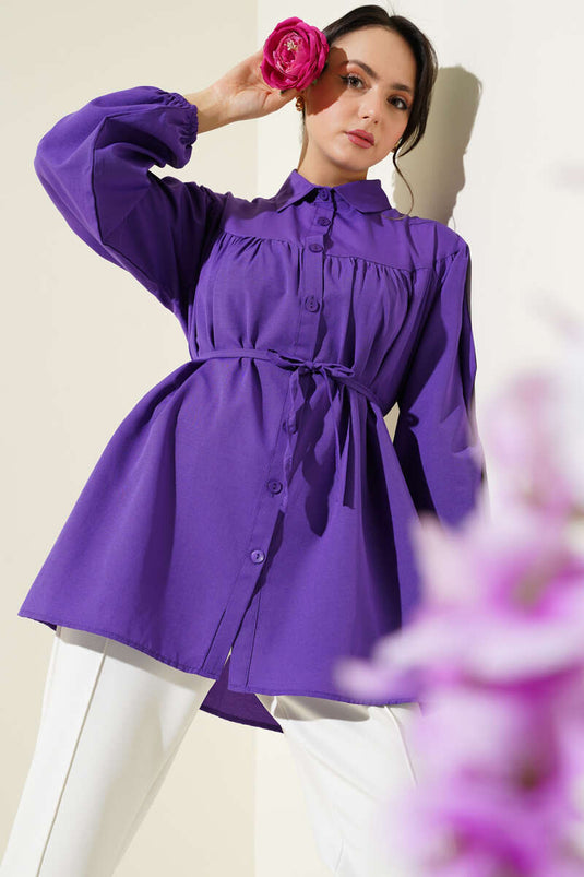 Chest Pleated Shirt Purple