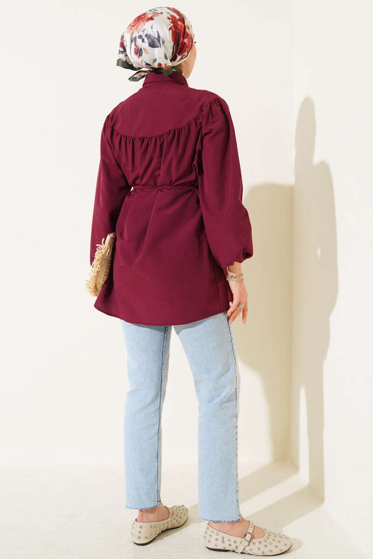 Chest Pleated Shirt Plum