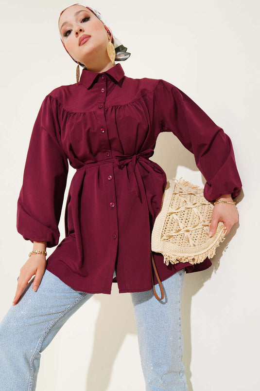 Chest Pleated Shirt Plum